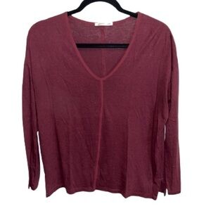 Zara w/collection burgundy v-neck long sleeve top size S